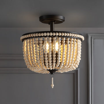 Allie 14" Wood Beaded/Metal LED Flush Mount - JONATHAN Y